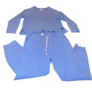 Sunnyside By Sundry Womens Top Joggers Set Size XL Blue Waffle Long Sleeve New